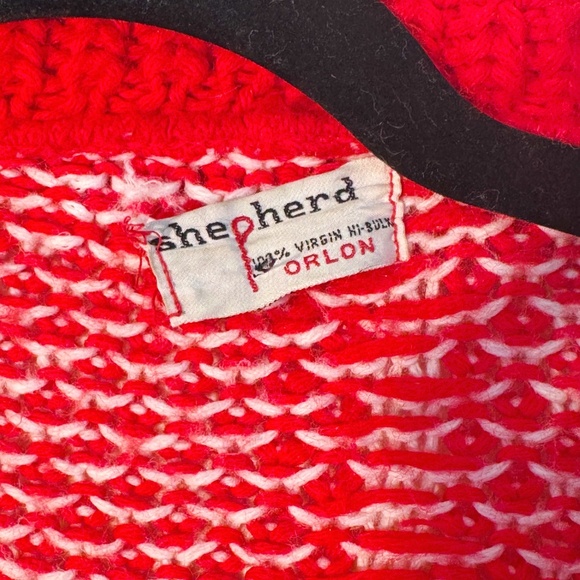 Vintage Shepherd Knit Cardigan Red White 60s Mod Sweater | Retro Grandpa Chic - Picture 3 of 4